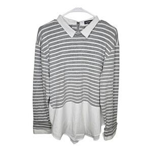 Alexander Jordan Mixed Media Long Sleeve Collared Hi Low Shirt XL